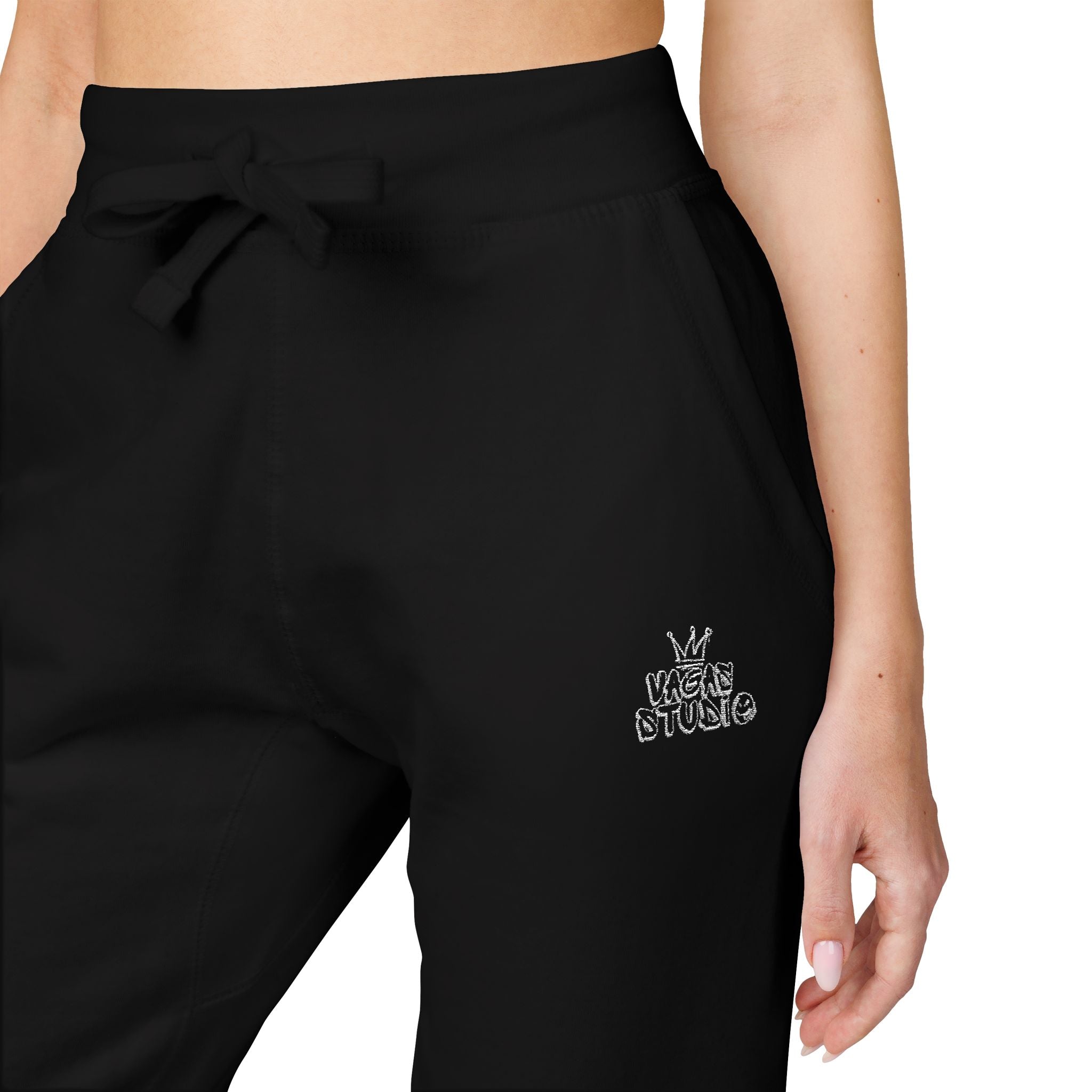 VAGAS studio  —  Embroidered Black Fleece Sweatpants